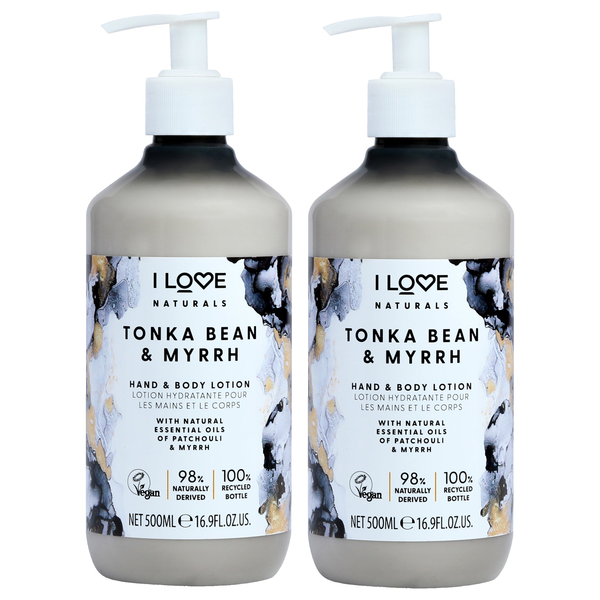 Tonka Bean and Myrrh Hand and Body Lotion by I Love Cosmetics for Women - 16.9 oz Body Lotion - Pack of 2