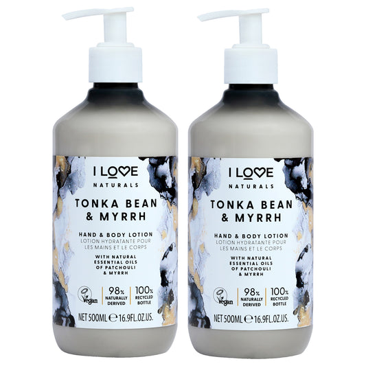 Tonka Bean and Myrrh Hand and Body Lotion by I Love Cosmetics for Women - 16.9 oz Body Lotion - Pack of 2
