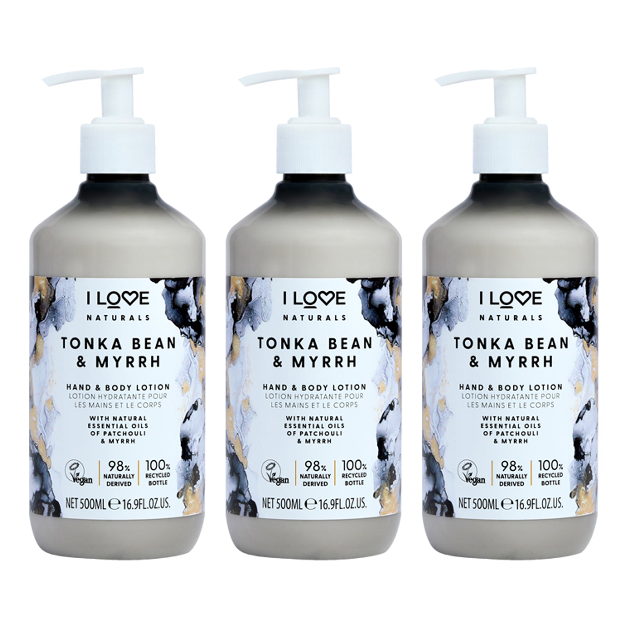 Tonka Bean and Myrrh Hand and Body Lotion by I Love Cosmetics for Women - 16.9 oz Body Lotion - Pack of 3