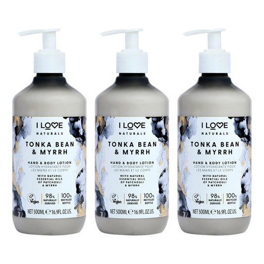 Tonka Bean and Myrrh Hand and Body Lotion by I Love Cosmetics for Women - 16.9 oz Body Lotion - Pack of 3