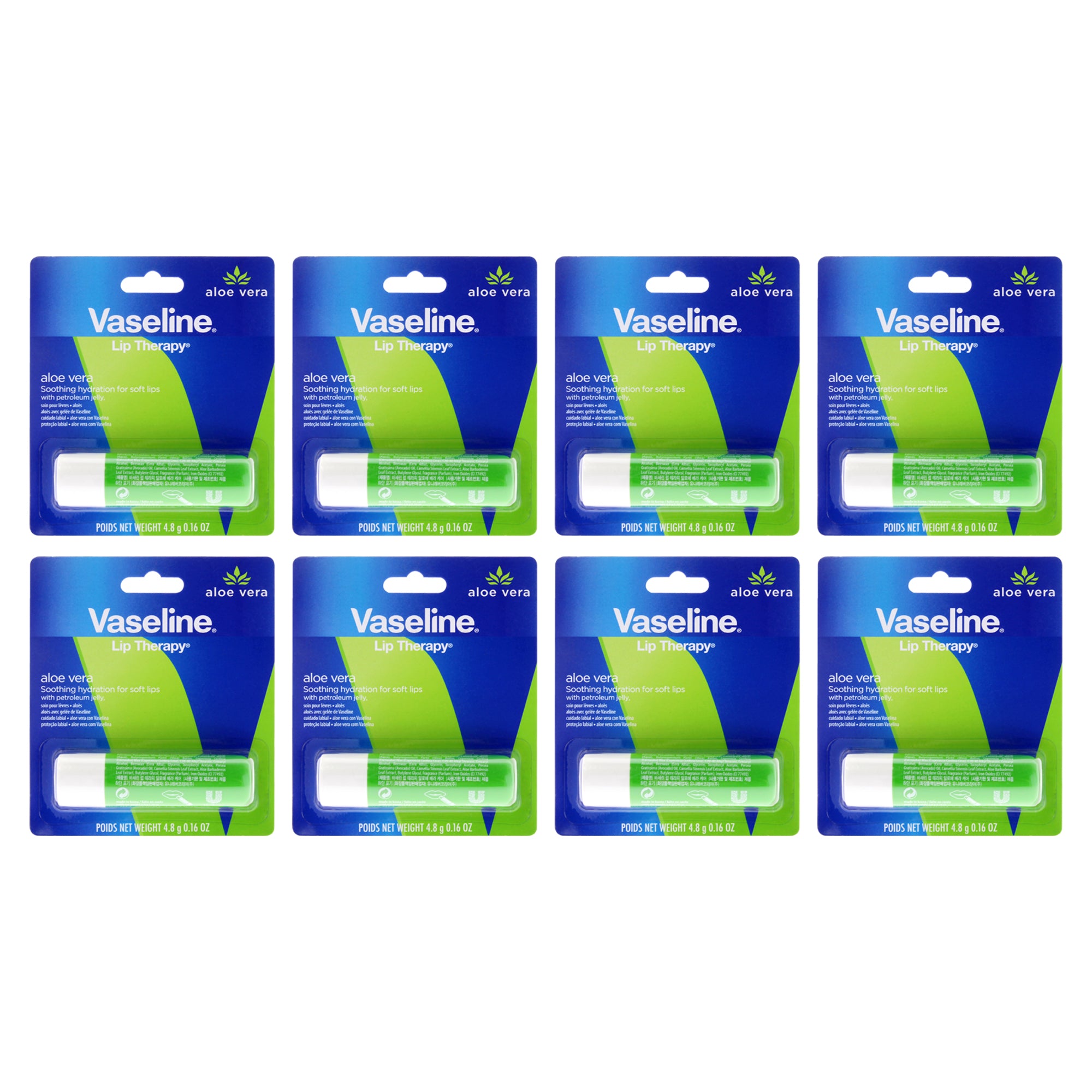 Lip Therapy Petroleum Jelly - Aloe Vera by Vaseline for Women - 0.16 oz Lip Balm - Pack of 8