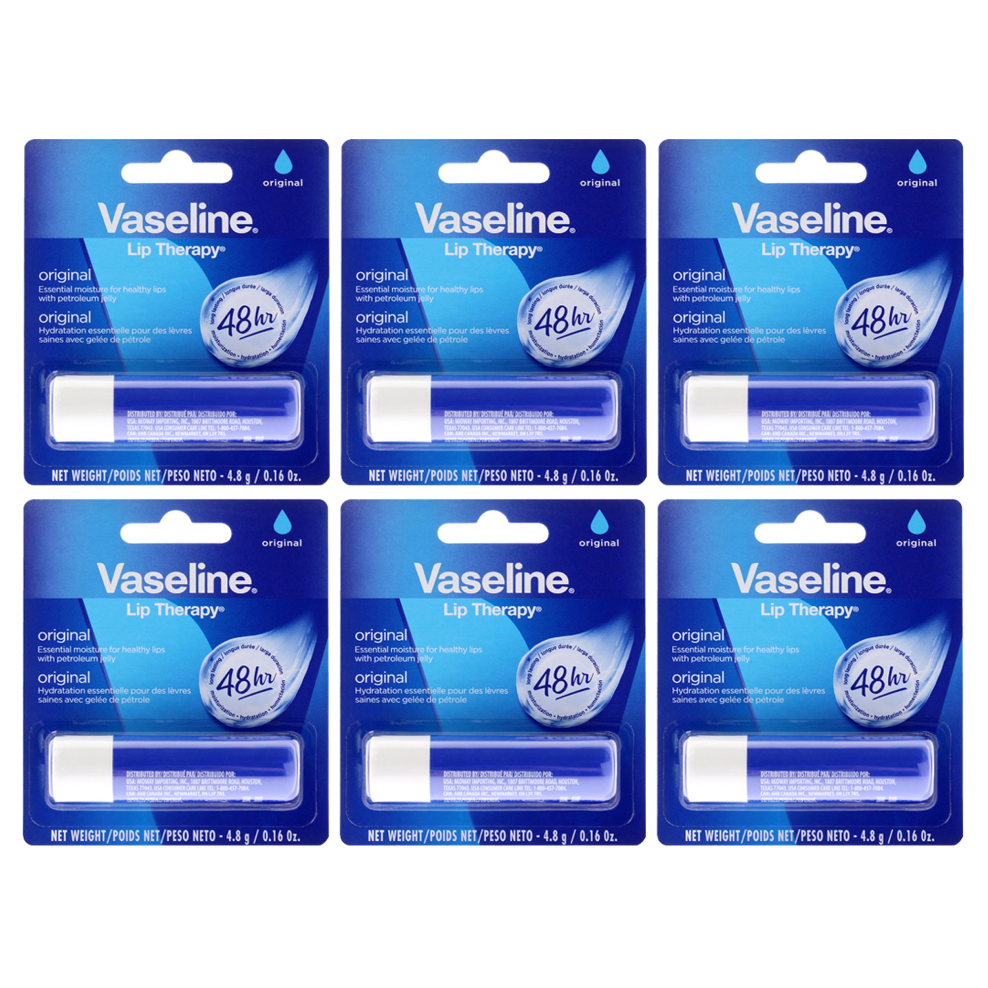 Lip Therapy Original Petroleum Jelly by Vaseline for Women - 0.16 oz Lip Balm - Pack of 6