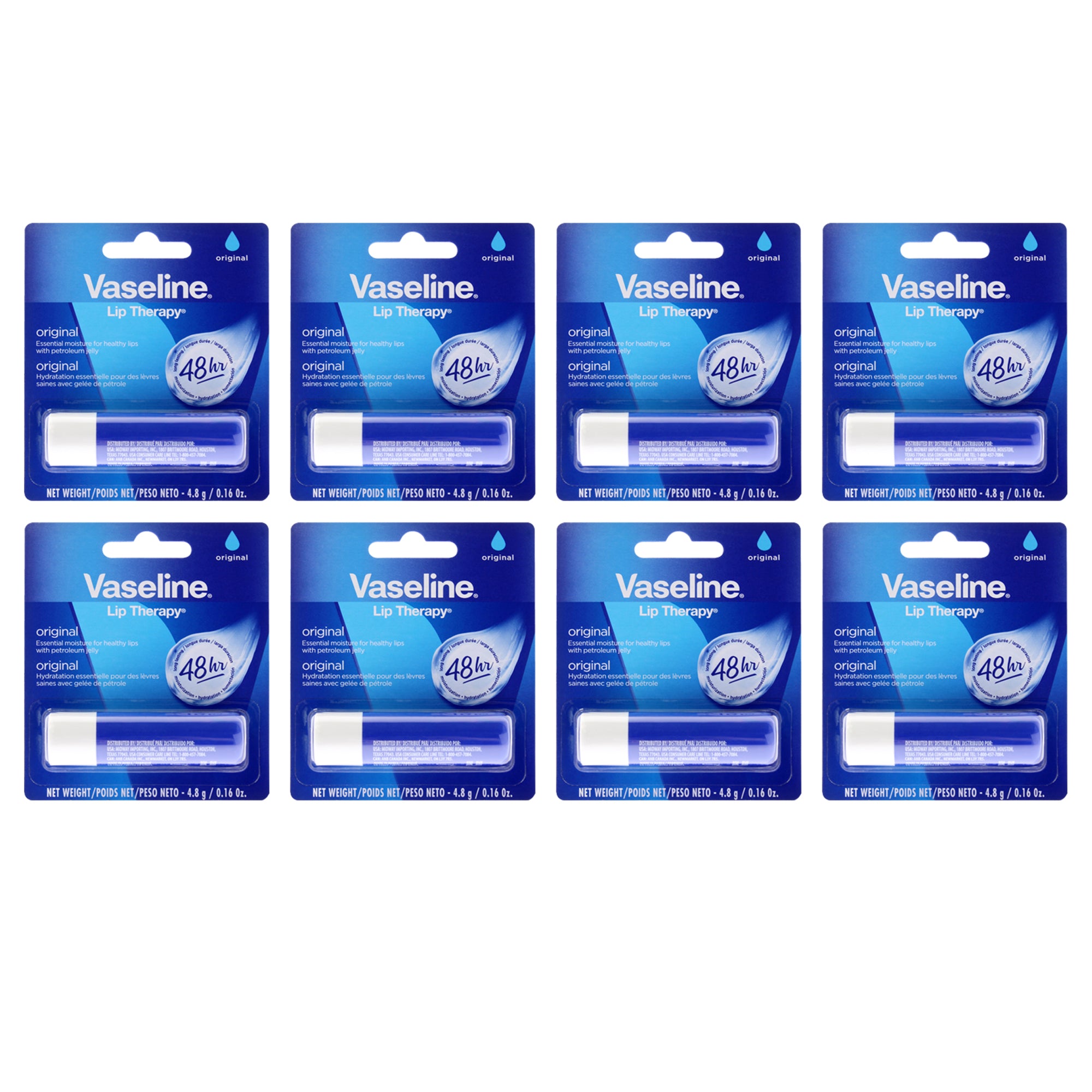 Lip Therapy Original Petroleum Jelly by Vaseline for Women - 0.16 oz Lip Balm - Pack of 8