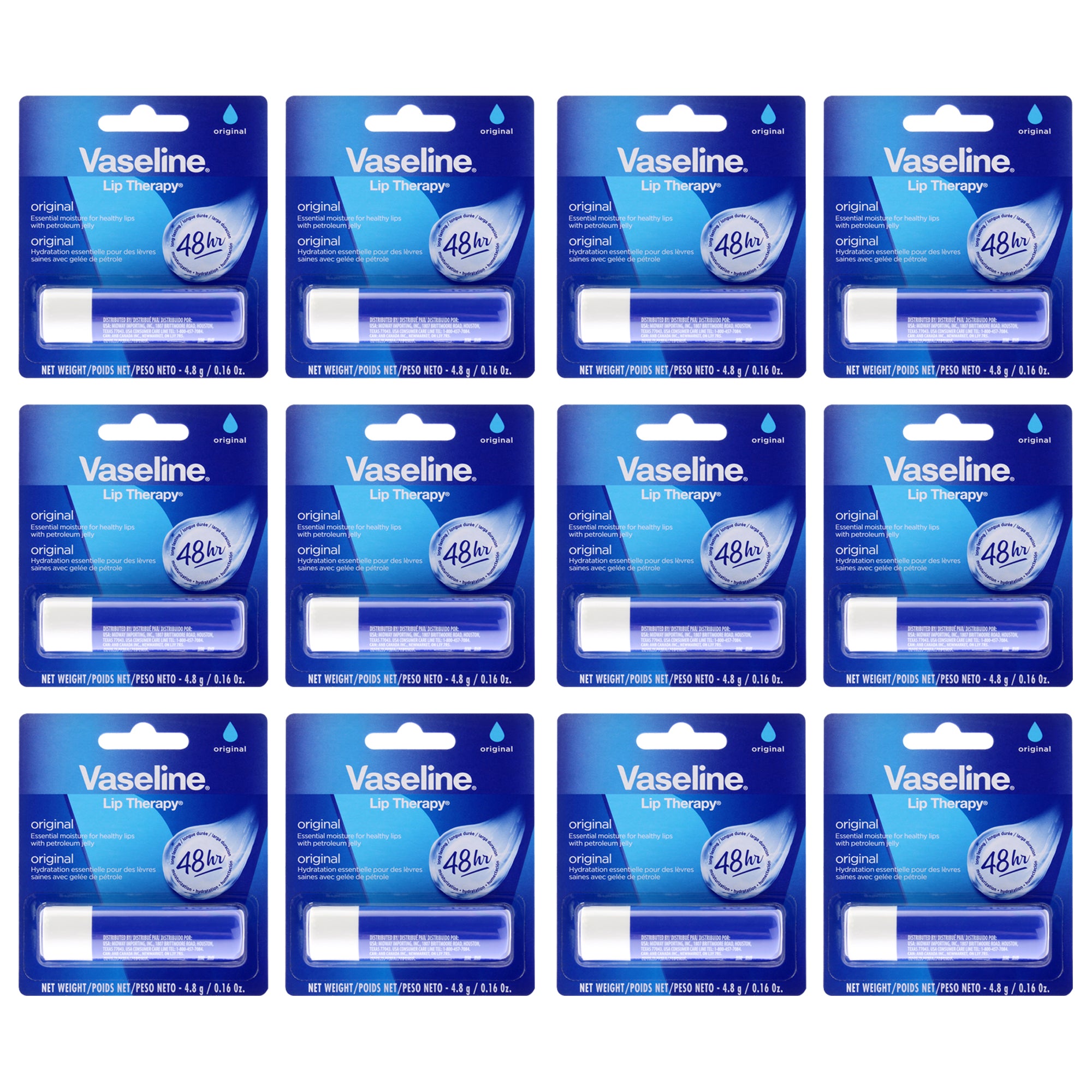 Lip Therapy Original Petroleum Jelly by Vaseline for Women - 0.16 oz Lip Balm - Pack of 12
