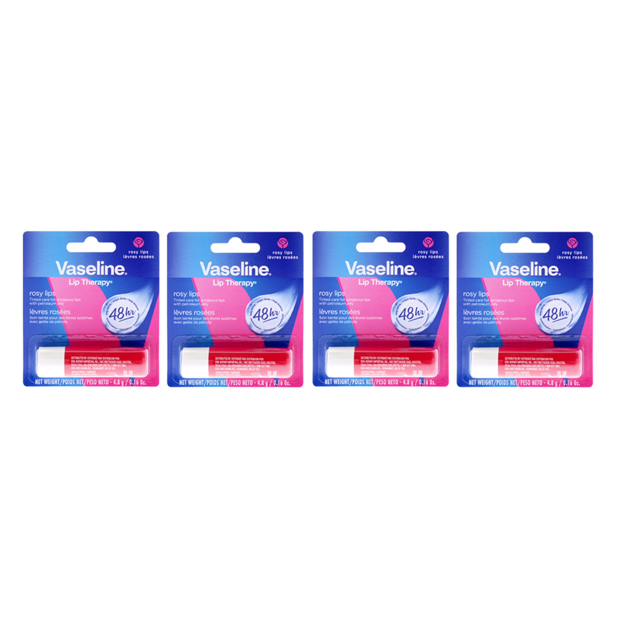 Lip Therapy Petroleum Jelly - Rosy by Vaseline for Women - 0.16 oz Lip Balm - Pack of 4
