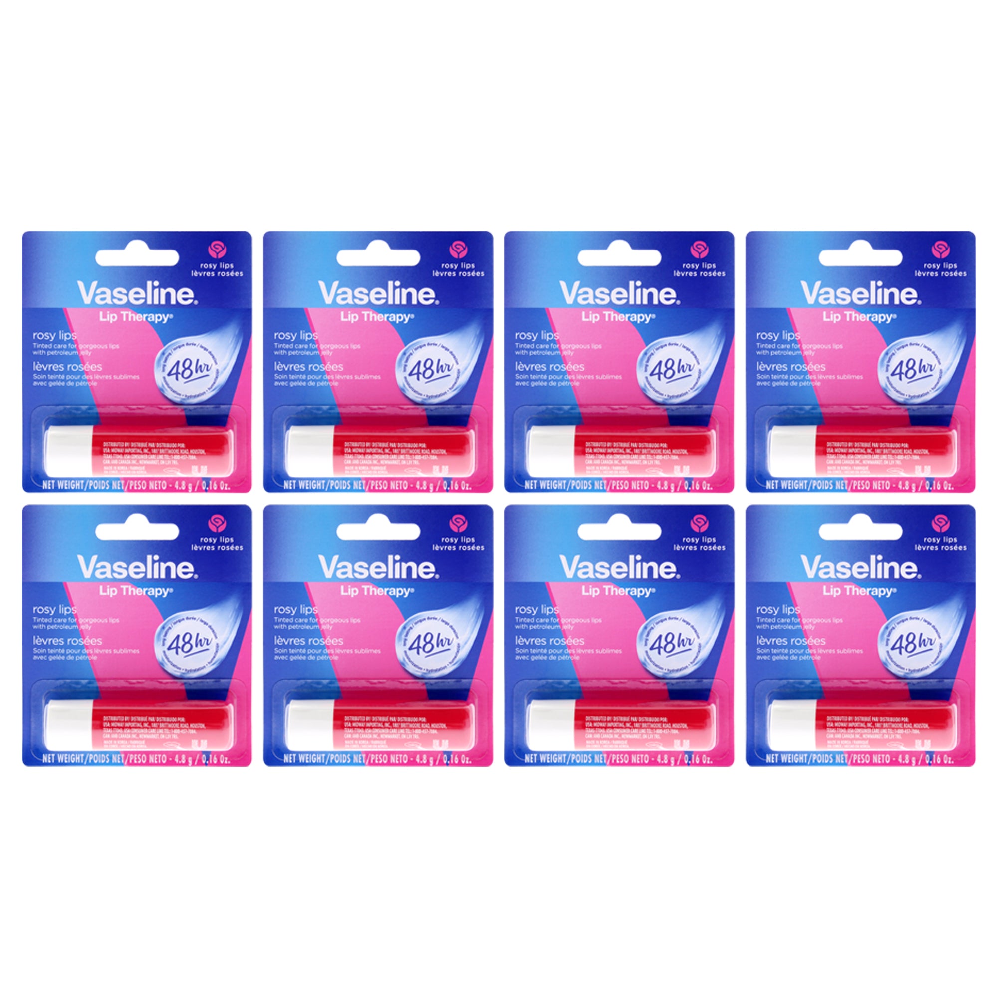 Lip Therapy Petroleum Jelly - Rosy by Vaseline for Women - 0.16 oz Lip Balm - Pack of 8
