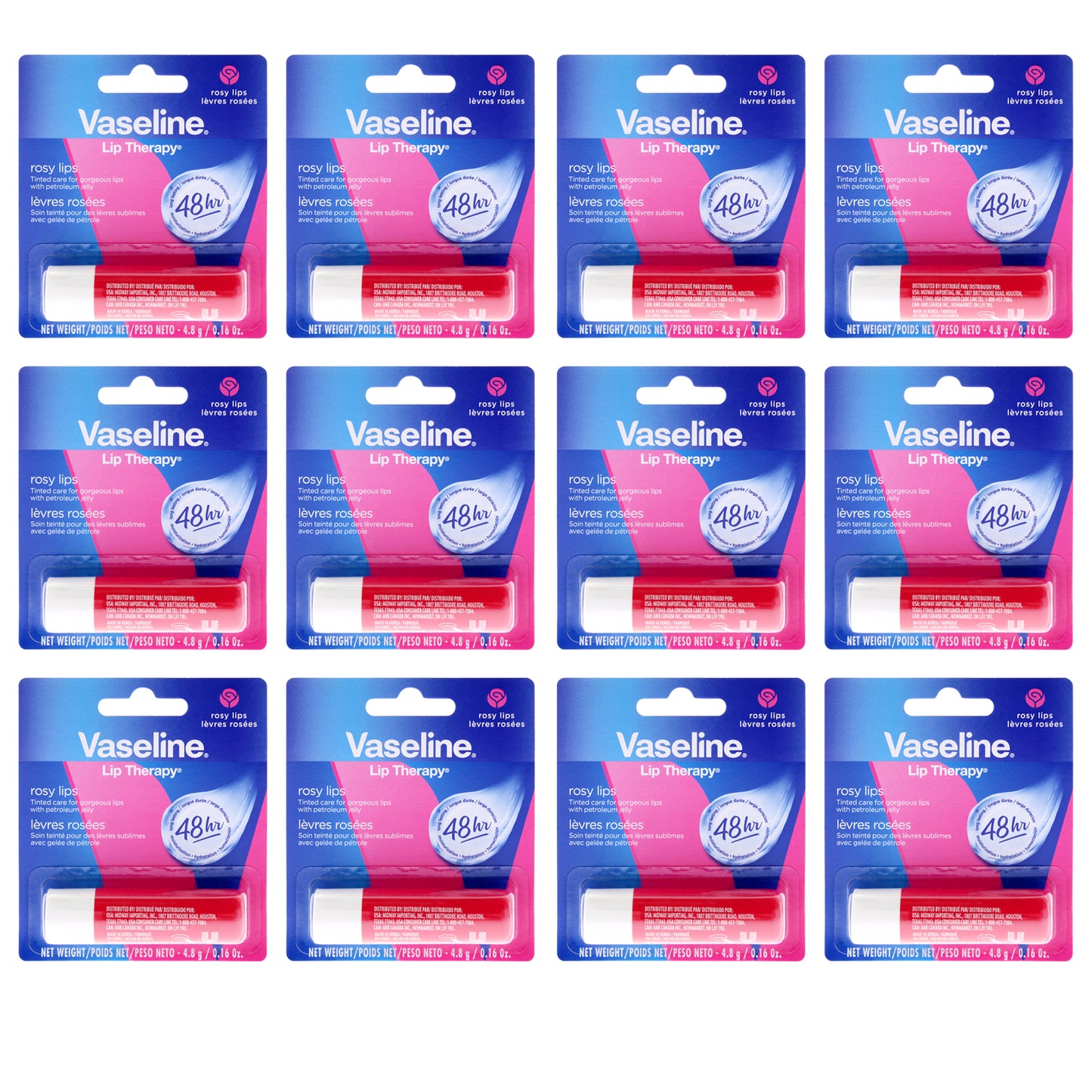 Lip Therapy Petroleum Jelly - Rosy Lips - Pack of 12 0.16 oz Lip Balm