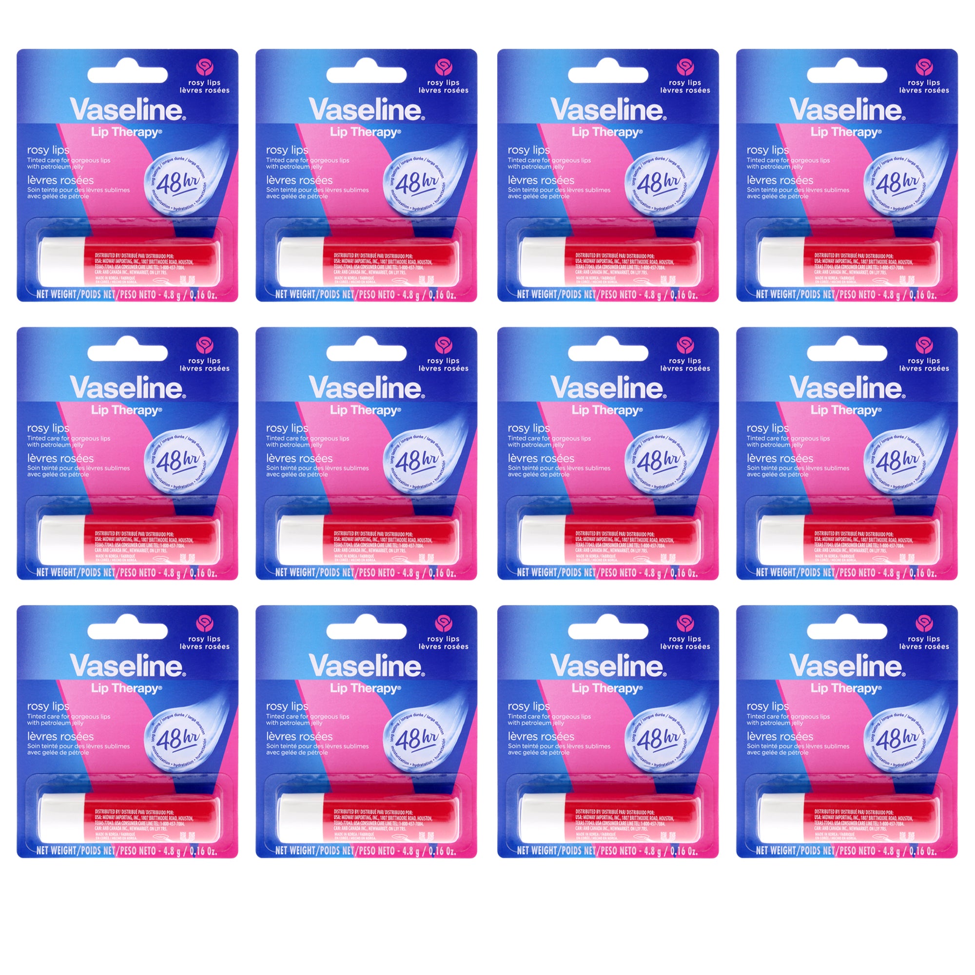 Lip Therapy Petroleum Jelly - Rosy by Vaseline for Women - 0.16 oz Lip Balm - Pack of 12