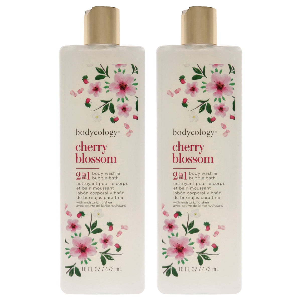 2 in 1 Body Wash and Bubble Bath - Cherry Blossom by Bodycology for Women - 16 oz Body Wash - Pack of 2