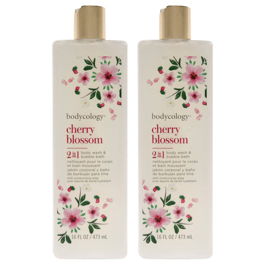 2 in 1 Body Wash and Bubble Bath - Cherry Blossom by Bodycology for Women - 16 oz Body Wash - Pack of 2