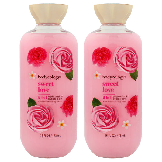 2 in 1 Body Wash and Bubble Bath - Sweet Love by Bodycology for Women - 16 oz Body Wash - Pack of 2
