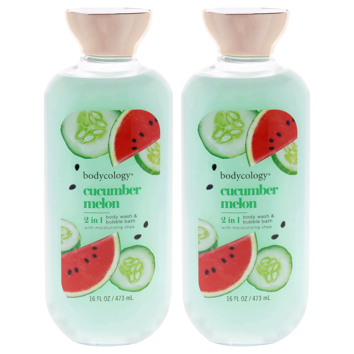 2 in 1 Body Wash and Bubble Bath - Cucumber Melon by Bodycology for Women - 16 oz Body Wash - Pack of 2