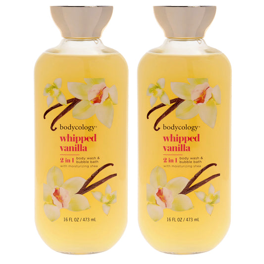 2 in 1 Body Wash and Bubble Bath - Whipped Vanilla by Bodycology for Women - 16 oz Body Wash - Pack of 2