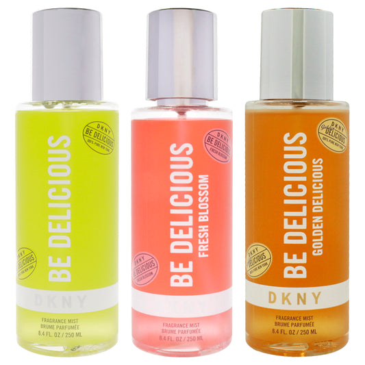 DKNY Delicious Kit by Donna Karan for Women - 3 Pc Kit 8.4oz DKNY Be Delicious Fresh Blossom Fragrance Mist, 8.4oz DKNY Be Delicious Fragrance Mist, 8.4oz DKNY Golden Delicious Fragrance Mist