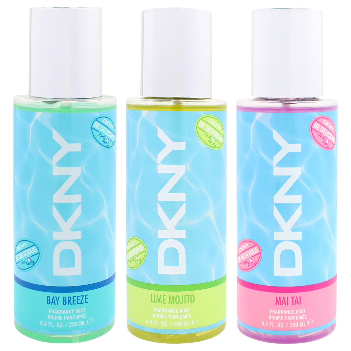 DKNY Be Delicious Pool Party Kit by Donna Karan for Women - 3 Pc Kit 8.4oz DKNY Be Delicious Pool Party - Bay Breeze Fragrance Mist, 8.4oz DKNY Be Delicious Pool Party - Lime Mojito Fragrance Mist, 8.4oz DKNY Be Delicious Pool Party - Mai Tai Fragran