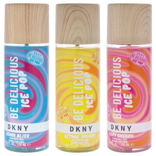 DKNY Be Delicious Ice Pop Kit by Donna Karan for Women - 3 Pc Kit 8.4oz DKNY Be Delicious Ice Pop - Berry Bliss Fragrance Mist, 8.4oz DKNY Be Delicious Ice Pop - Citrus Splash Fragrance Mist, 8.4oz DKNY Be Delicious Ice Pop - Very Cherry Fragrance Mist