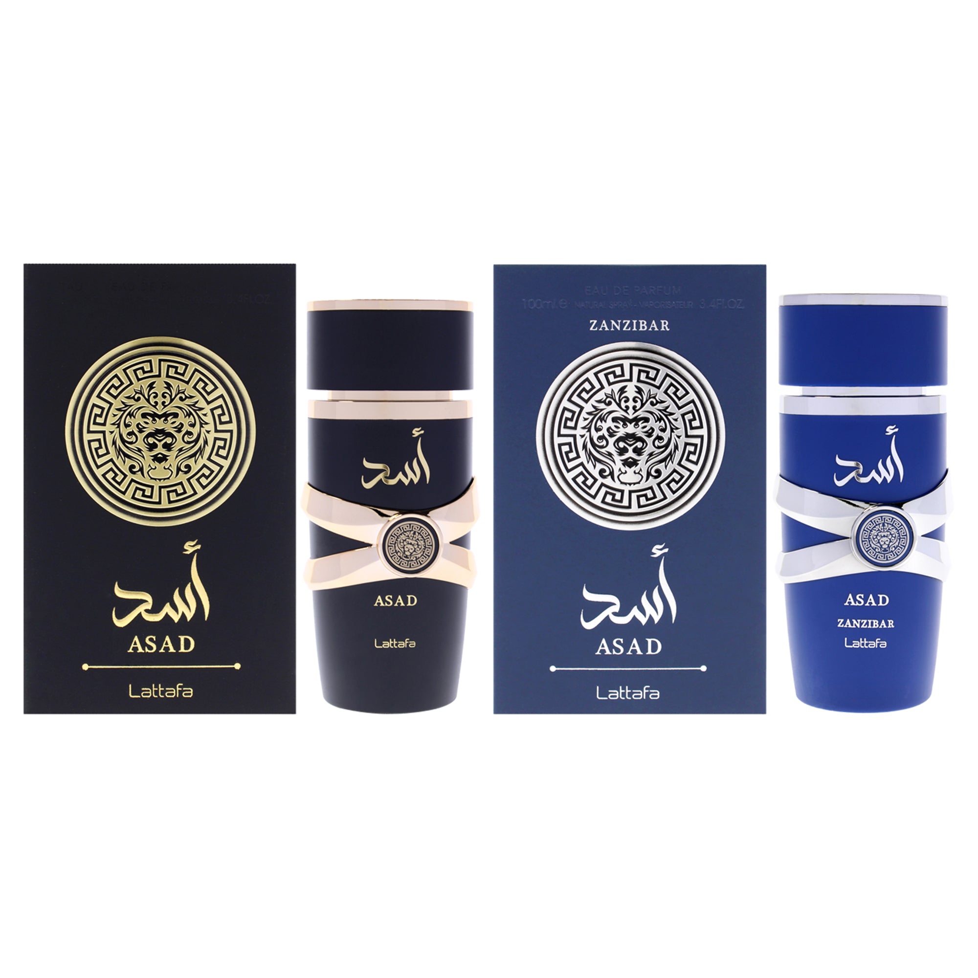Lattafa Kit by Lattafa for Men - 2 Pc Kit 3.4oz Asad EDP Spray, 3.4oz Asad Zanzibar EDP Spray