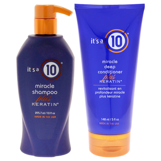 Its A 10 Kit by Its A 10 for Unisex - 2 Pc Kit 10oz Miracle Shampoo Plus Keratin, 5oz Miracle Deep Conditioner Plus Keratin