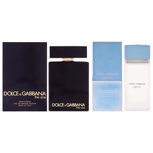 Dolce and Gabbana Kit by Dolce and Gabbana for Unisex - 2 Pc Kit 3.3oz The One Intense EDP Spray, 3.3oz Light Blue EDT Spray