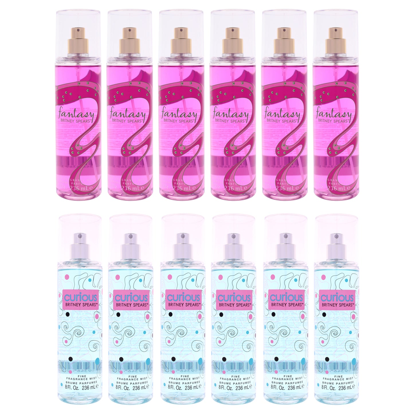 Britney Spears Fragrance Mist Kit by Britney Spears for Women - 12 Pc Kit 6 x 8oz Fantasy Fragrance Mist, 6 x 8oz Curious Fragrance Mist