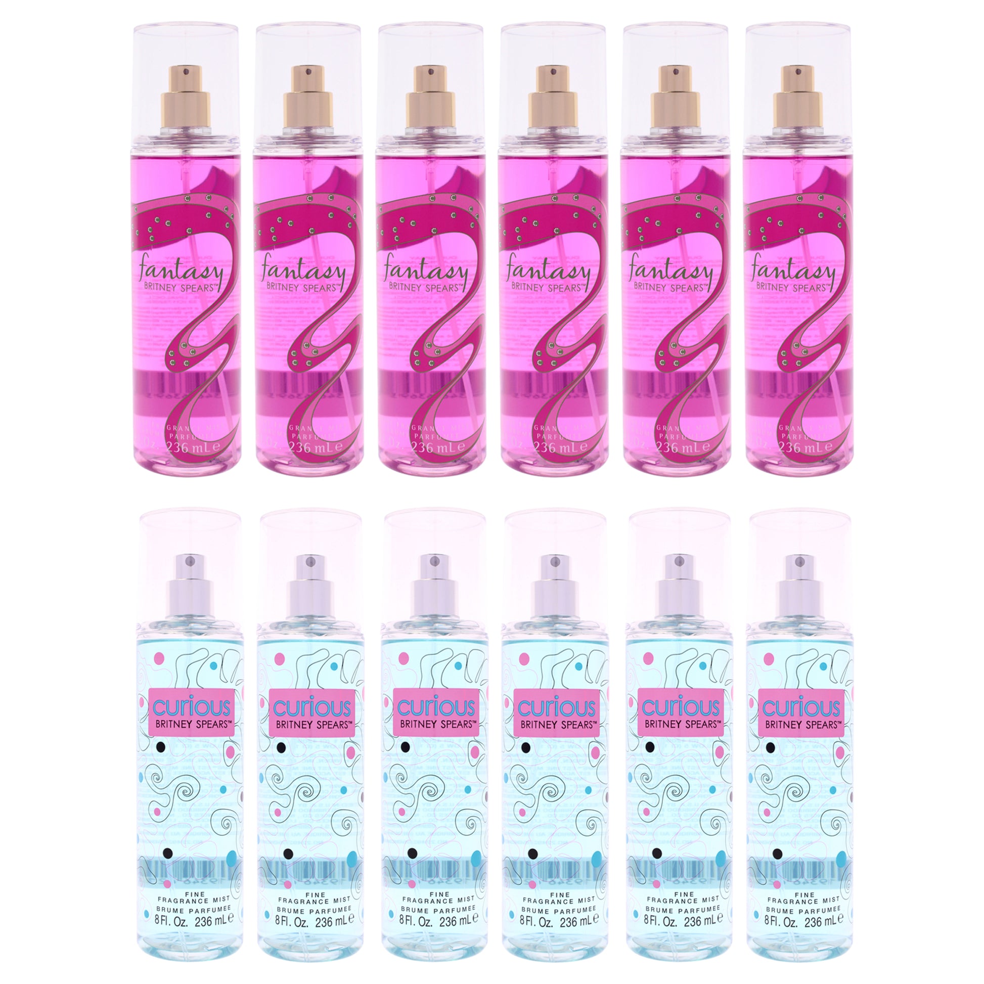 Britney Spears Fragrance Mist Kit by Britney Spears for Women - 12 Pc Kit 6 x 8oz Fantasy Fragrance Mist, 6 x 8oz Curious Fragrance Mist