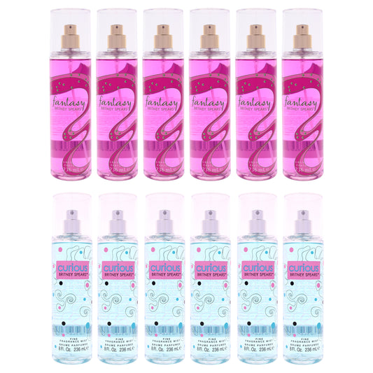 Britney Spears Fragrance Mist Kit by Britney Spears for Women - 12 Pc Kit 6 x 8oz Fantasy Fragrance Mist, 6 x 8oz Curious Fragrance Mist