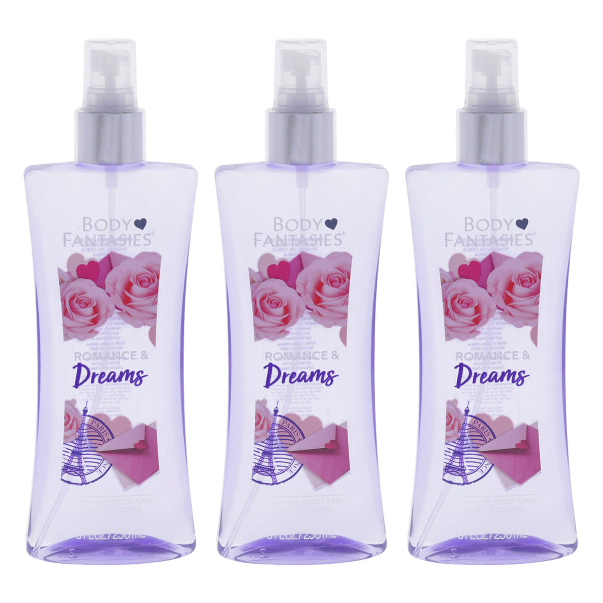 Romance and Dreams by Body Fantasies for Women - 8 oz Body Spray - Pack of 3