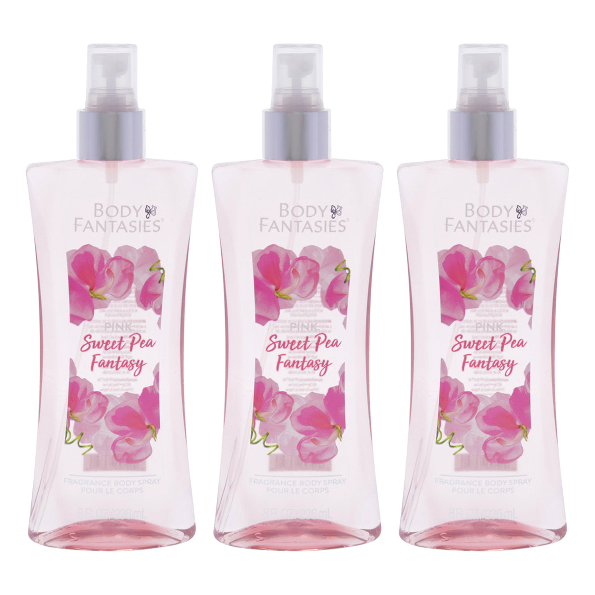 Pink Sweet Pea Fantasy by Body Fantasies for Women - 8 oz Body Spray - Pack of 3