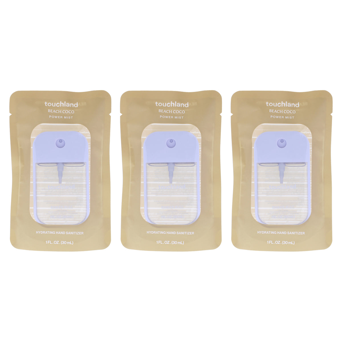 Power Mist Hydrating Hand Sanitizer - Beach Coco by Touchland for Unisex - 1 oz Hand Sanitizer - Pack of 3