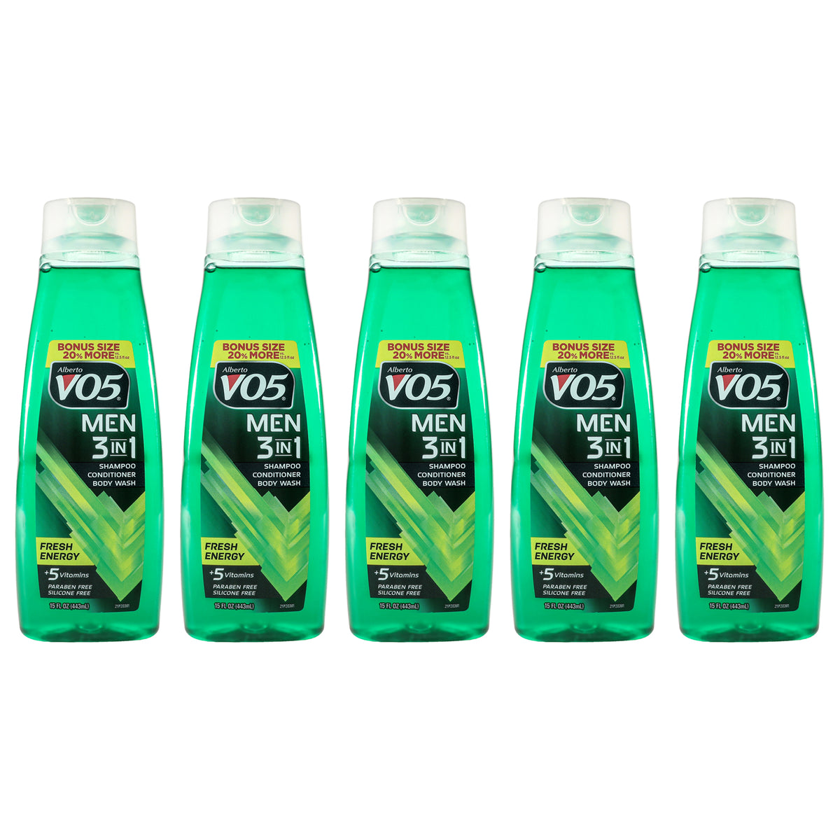 3-in-1 Fresh Energy Shampoo Conditioner and Body Wash by Alberto VO5 for Unisex - 15 oz Body Wash - Pack of 5