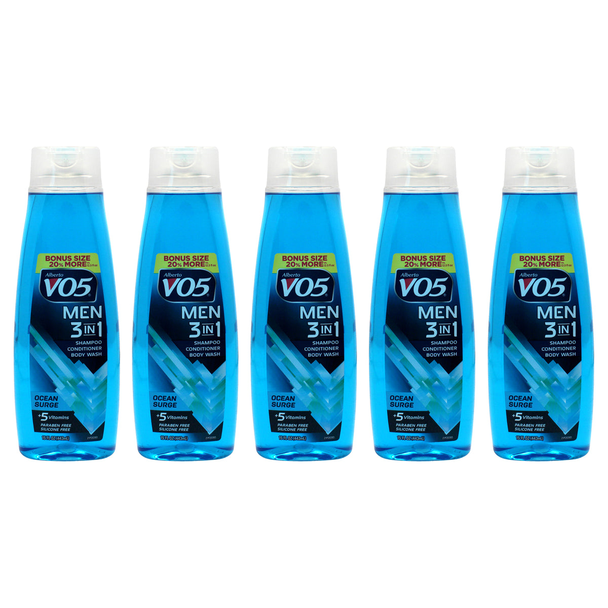 3-in-1 Ocean Surge Shampoo Conditioner and Body Wash by Alberto VO5 for Unisex - 15 oz Body Wash - Pack of 5