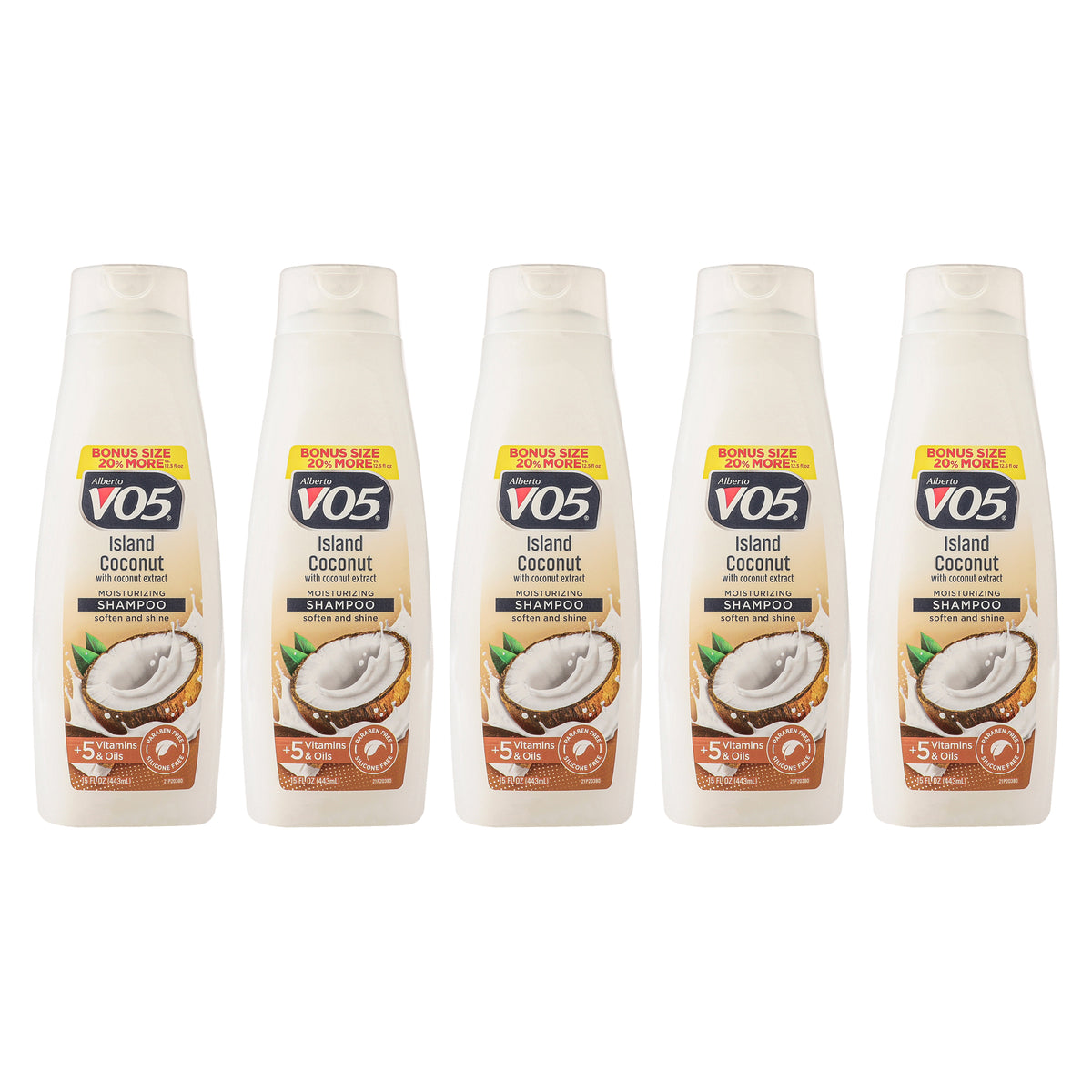 Moisturizing Island Coconut Shampoo by Alberto VO5 for Unisex - 15 oz Shampoo - Pack of 5