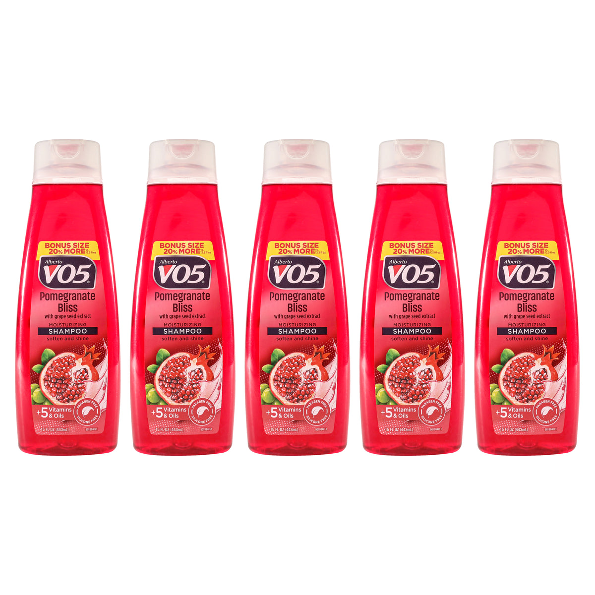 Moisturizing Pomegranate Bliss Shampoo by Alberto VO5 for Unisex - 15 oz Shampoo - Pack of 5