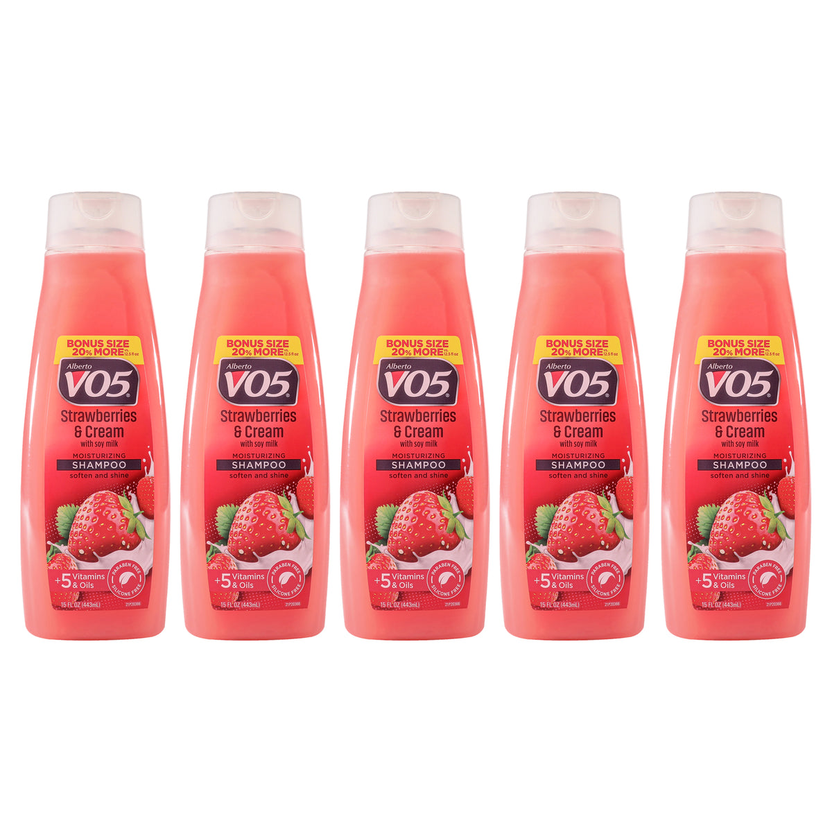 Moisturizing Strawberries Cream Shampoo by Alberto VO5 for Unisex - 15 oz Shampoo - Pack of 5