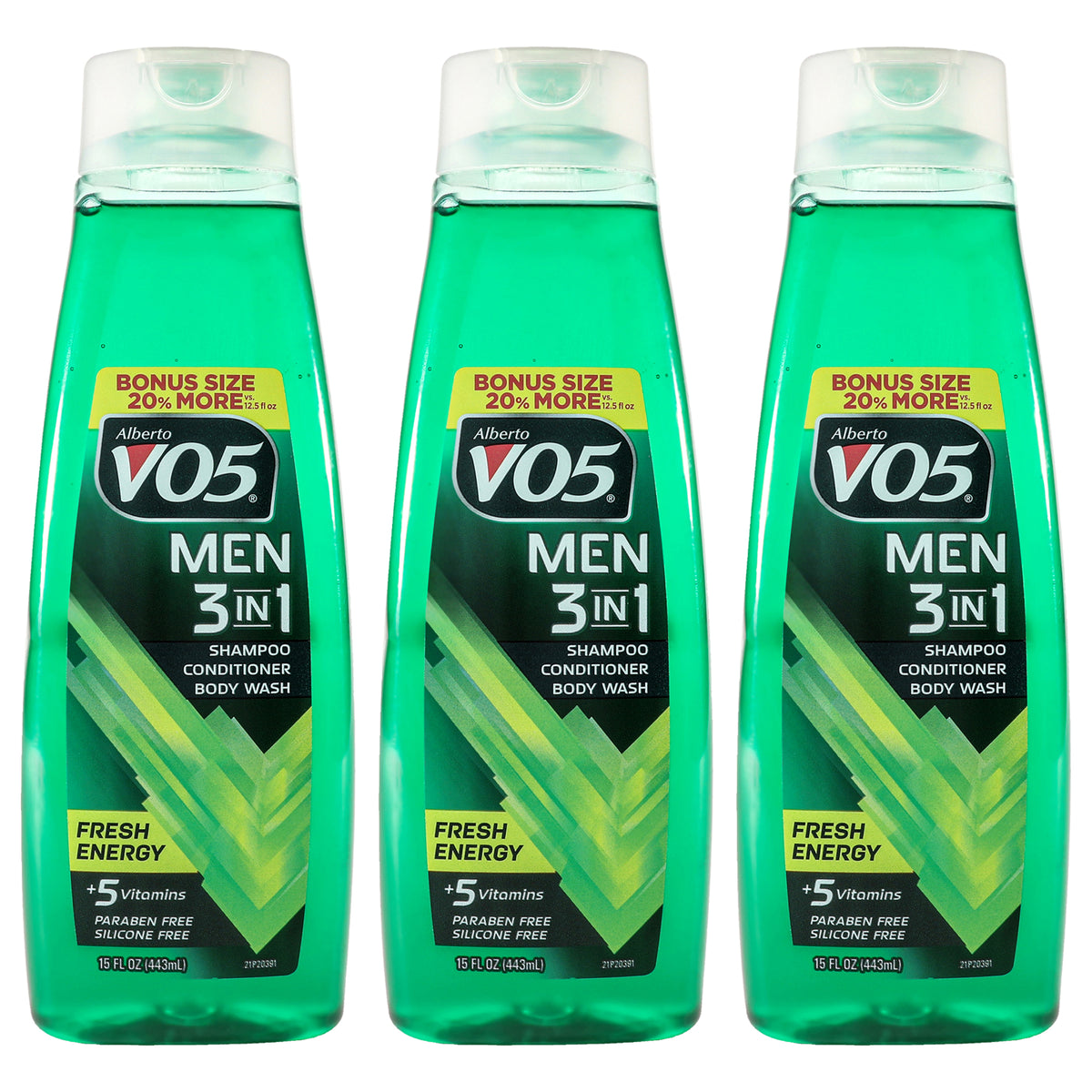 3-in-1 Fresh Energy Shampoo Conditioner and Body Wash by Alberto VO5 for Unisex - 15 oz Body Wash - Pack of 3