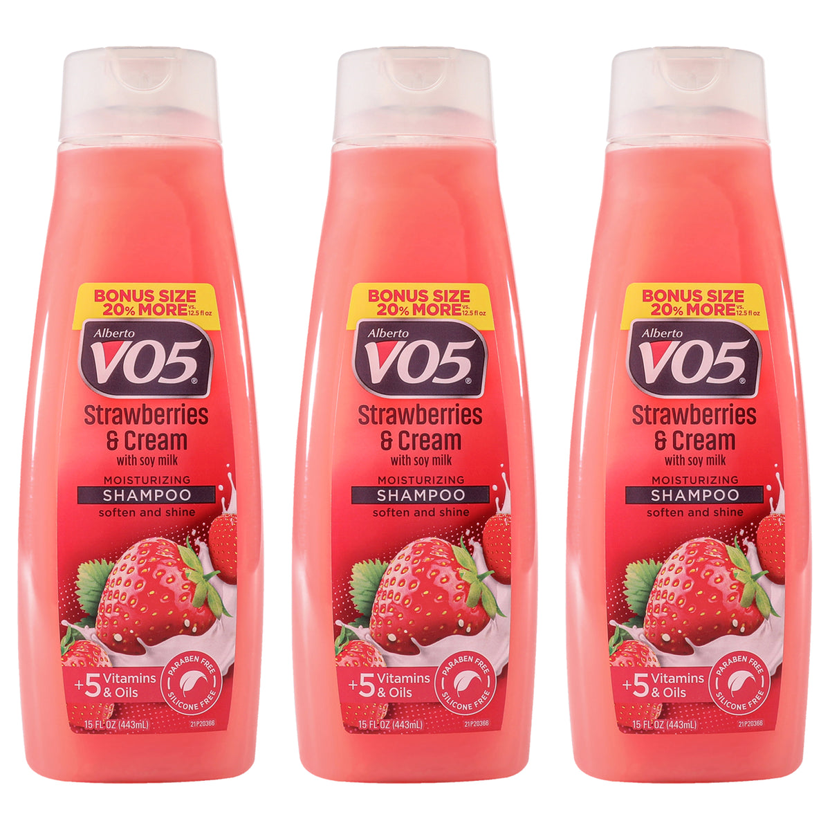 Moisturizing Strawberries Cream Shampoo by Alberto VO5 for Unisex - 15 oz Shampoo - Pack of 3