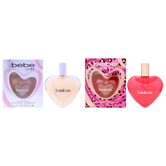 Luxe Duo - Premium Expression Kit by Bebe for Women - 2 Pc Kit 3.4oz Bebe Luxe EDP Spray, 3.4oz Bebe Luxe Wild EDP Spray