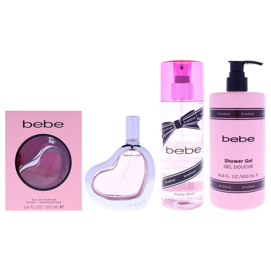 Silver Layering Kit by Bebe for Women - 3 Pc Kit 3.4oz Bebe Silver EDP Spray, 8.4oz Bebe Silver Body Mist, 16.9oz Bebe Silver Shower Gel