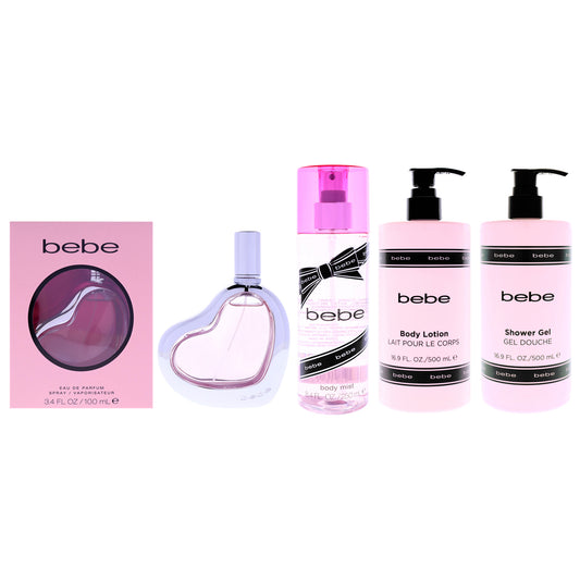 Silver Body Care Kit by Bebe for Women - 4 Pc Kit 3.4oz Bebe Silver EDP Spray, 8.4oz Bebe Silver Body Mist, 16.9oz Bebe Silver Shower Gel, 16.9oz Bebe Silver Body Lotion