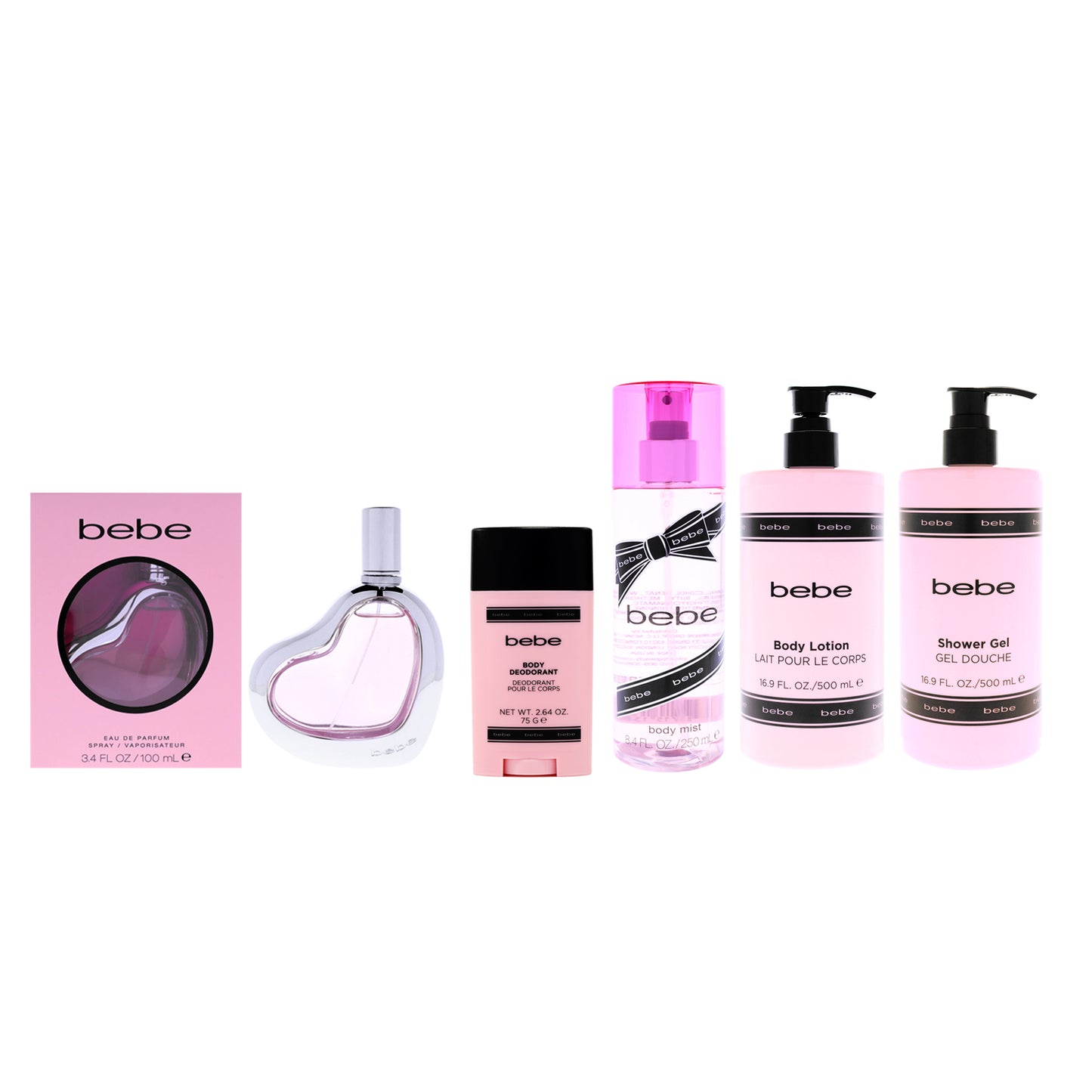 Silver Full Body Ritual Kit by Bebe for Women - 5 Pc Kit 3.4oz Bebe Silver EDP Spray, 8.4oz Bebe Silver Body Mist, 16.9oz Bebe Silver Shower Gel, 16.9oz Bebe Silver Body Lotion, 2.8oz Bebe Silver Deodorant Stick